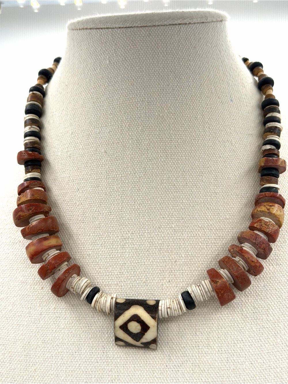 Himalayan or Tibetan Tribal Necklace Agate & Shell Beads Necklace Jewelry